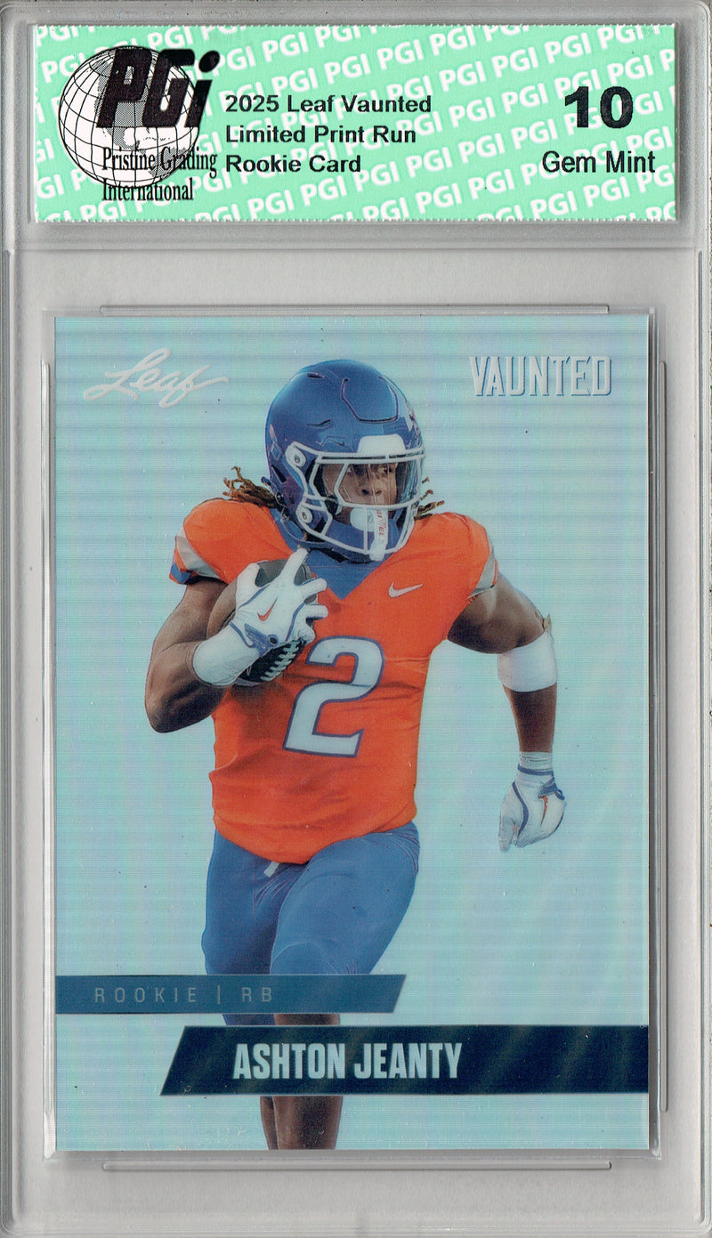Ashton Jeanty Rookie Card Boise St / Las Vegas PGI 10 Football Trading Card 2025 Leaf Vaunted Metal #VM-07 Silver 25 Made