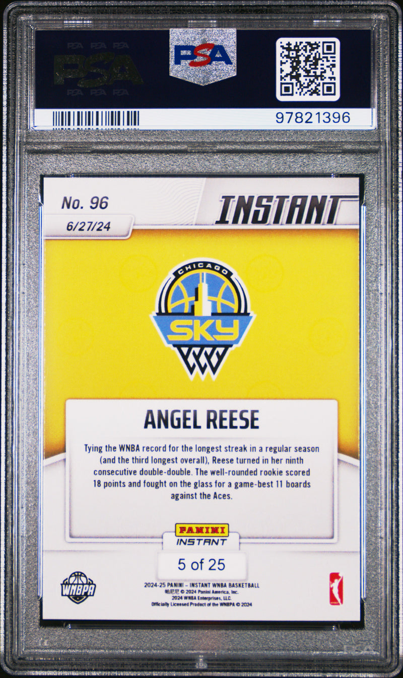 PSA 10 Angel Reese 2024 Panini Instant #96 Jungle Jersey #5 of 25 Rookie Card Chicago Sky