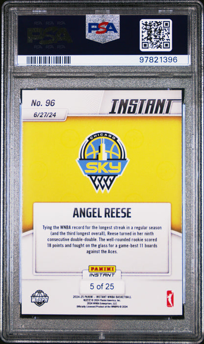 PSA 10 Angel Reese 2024 Panini Instant #96 Jungle Jersey #5 of 25 Rookie Card