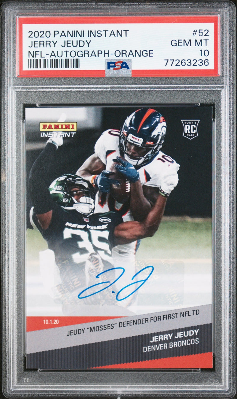 PSA 10 GEM-MT Jerry Jeudy 2020 Panini Instant #52 Rookie Card Orange #1/10 Auto