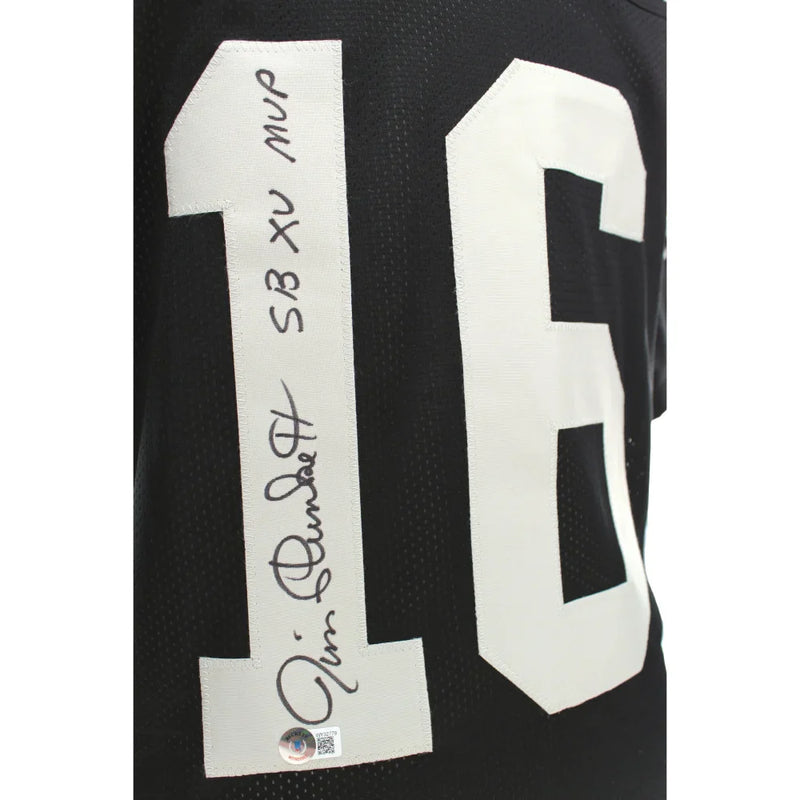 Jim Plunkett Autographed Oakland Raiders Black Jersey BAS COA Signed Vegas MVP Inscribed