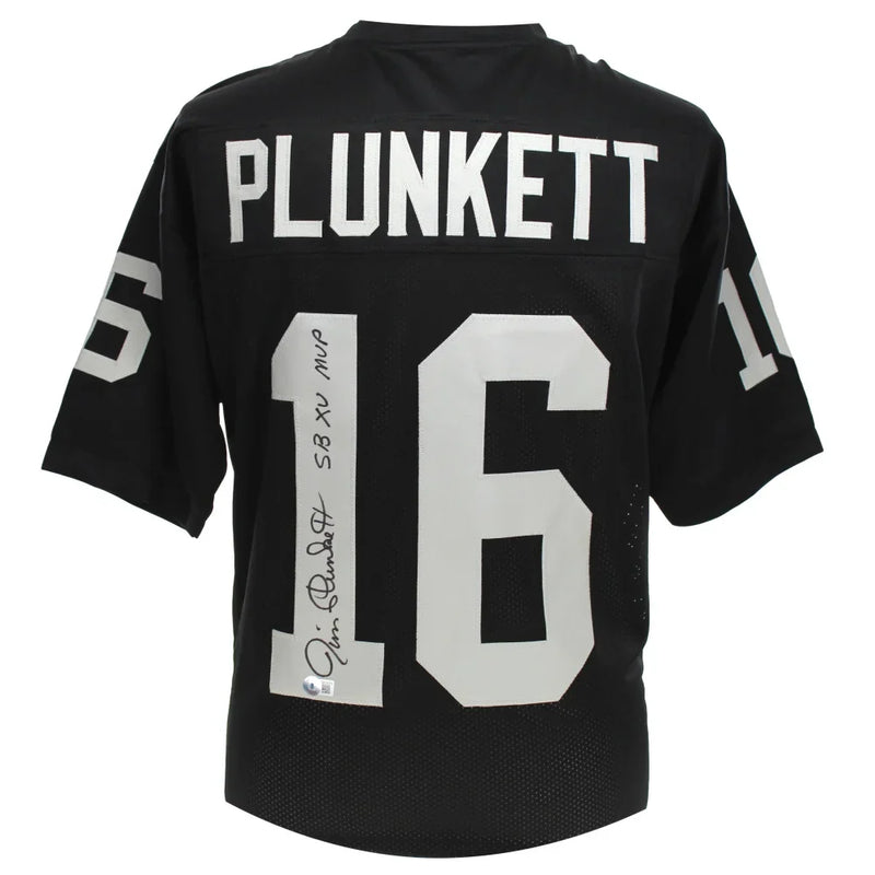 Jim Plunkett Autographed Oakland Raiders Black Jersey BAS COA Signed Vegas MVP Inscribed