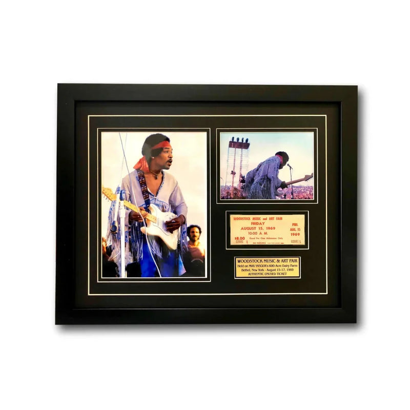 Jimi Hendrix Framed Unused Authentic Woodstock 1969 Ticket Collage COA 16x26 Photos