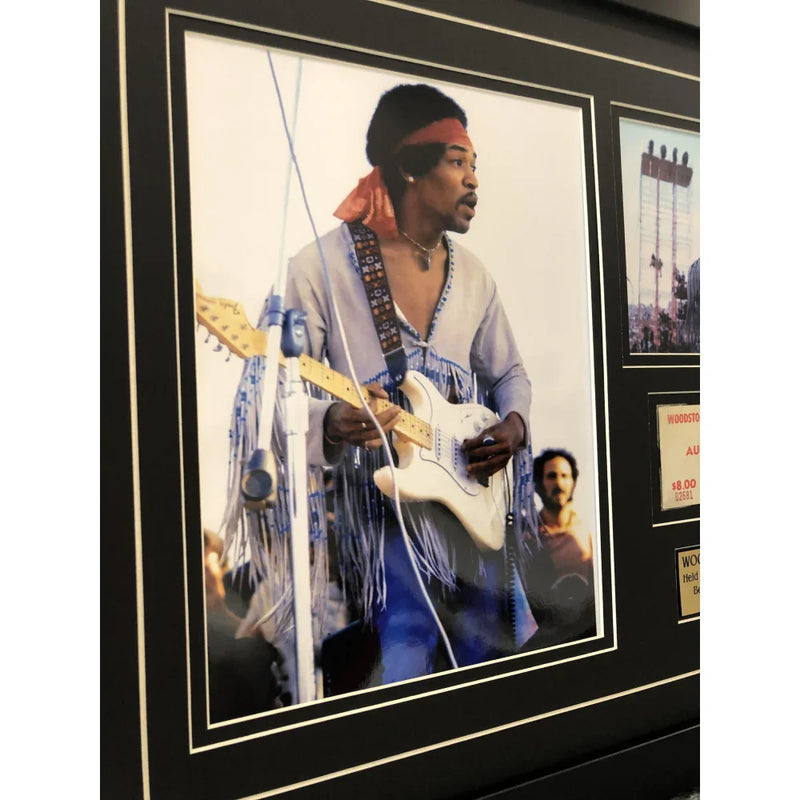 Jimi Hendrix Framed Unused Authentic Woodstock 1969 Ticket Collage COA 16x26 Photos
