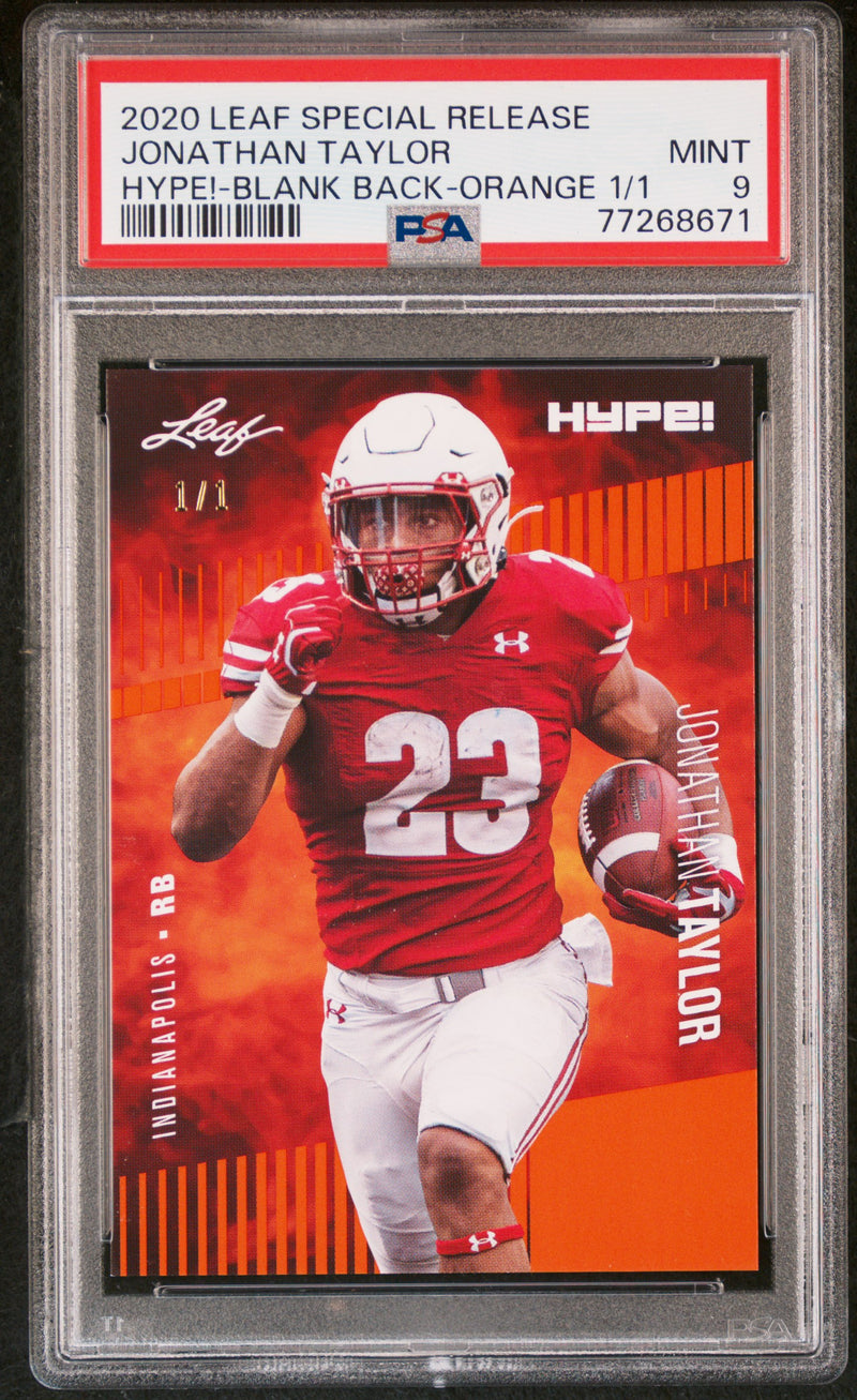 Jonathan Taylor Rookie Card Indianapolis PSA MINT 9 (Mint) Football Trading Card 2020 Leaf HYPE! #38 Blank Back-Orange 1/1