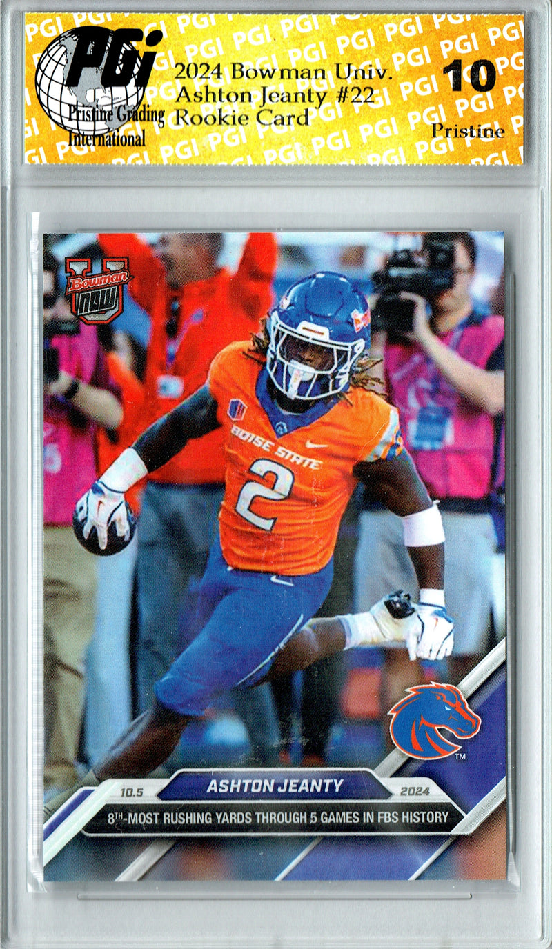 Ashton Jeanty Rookie Card 2024 Bowman University Now #22 PRISTINE, PGI 10, Las Vegas Raiders Football