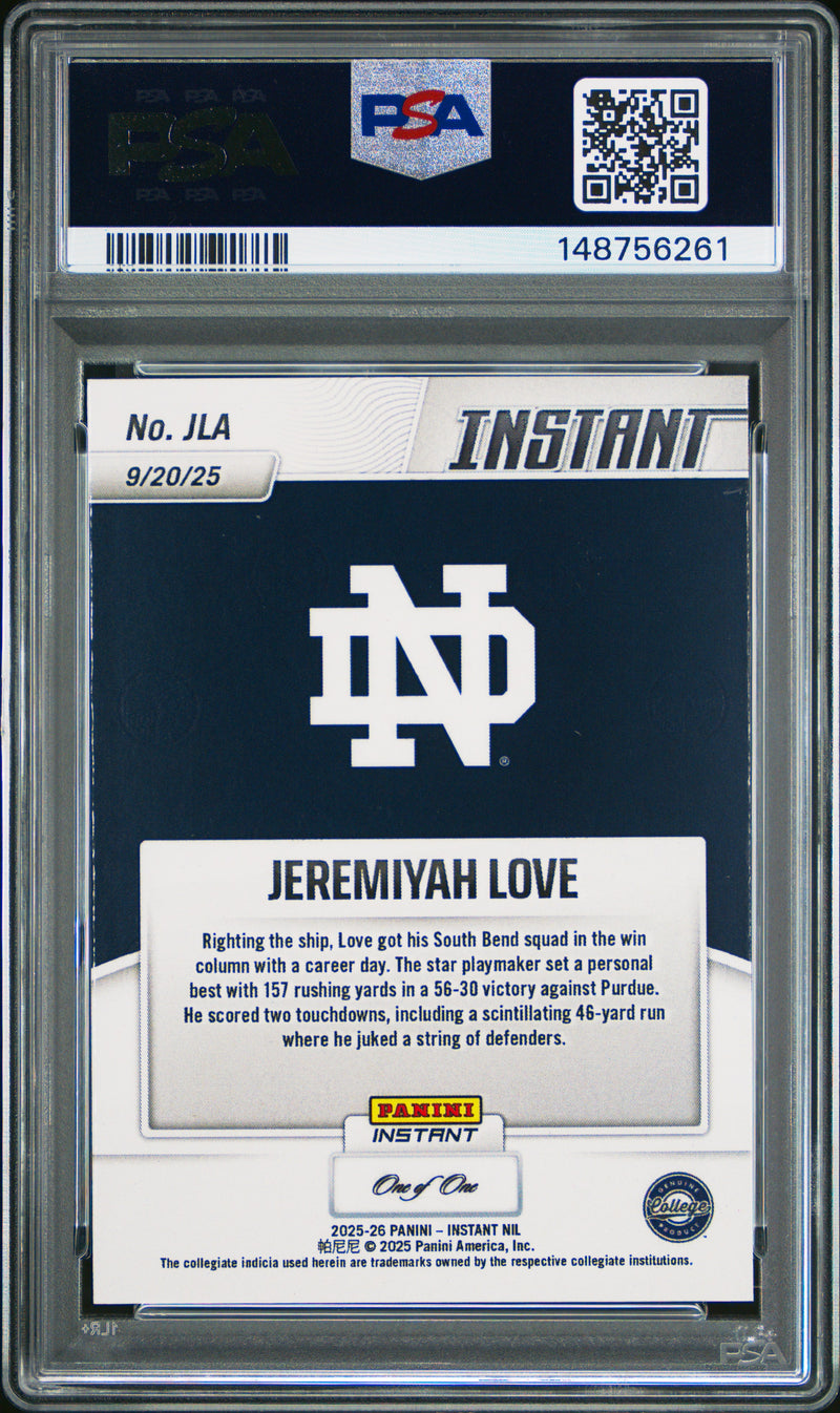 PSA 9 Jeremiyah Love 2025 Panini Instant #JLA Magma 1 of 1 Rookie Card Notre Dame
