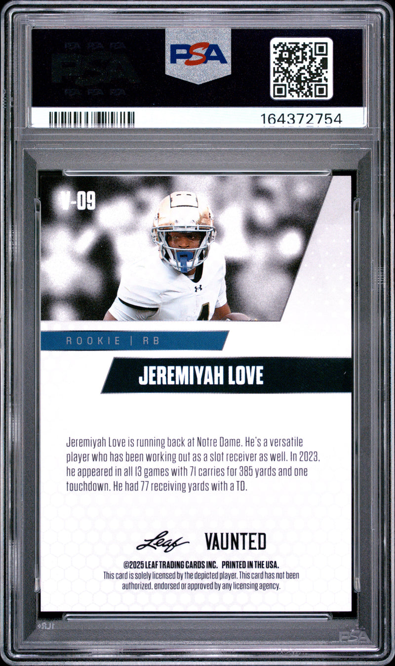 Jeremiyah Love Rookie Card 2025 Leaf Vaunted #V-09 Red Shimmer 1/1, PSA 10, Arizona 0