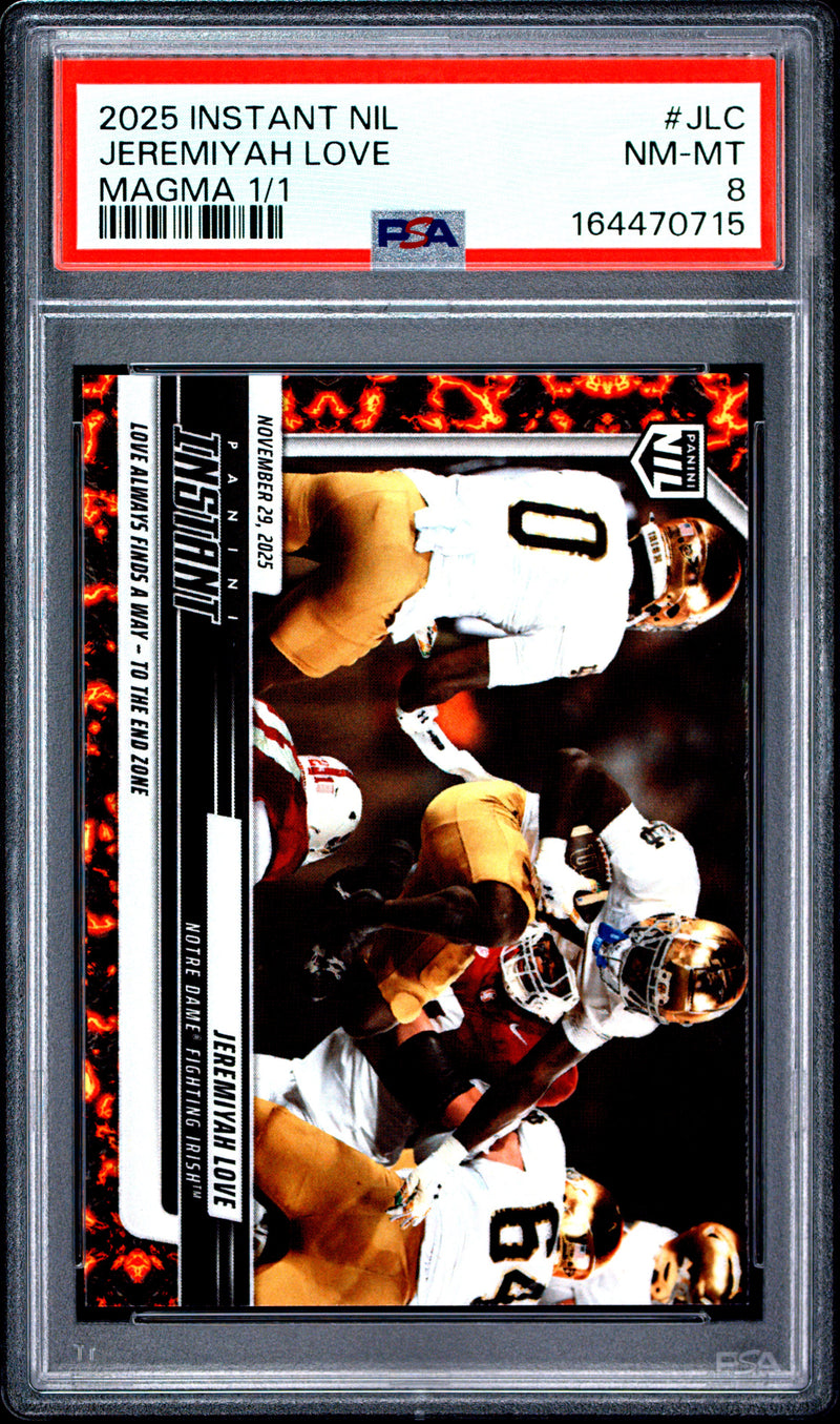 Jeremiyah Love Rookie Card 2025 Panini Instant #JLC Magma 1/1, PSA 8, Notre Dame 0