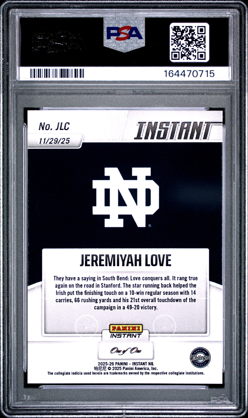Jeremiyah Love Rookie Card 2025 Panini Instant #JLC Magma 1/1, PSA 8, Notre Dame 0