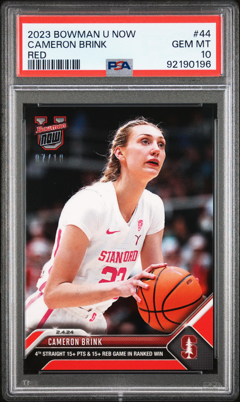 PSA 10 Cameron Brink 2023 Bowman University Now #44 Red SP #7/10 Rookie Card Stanford Cardinal