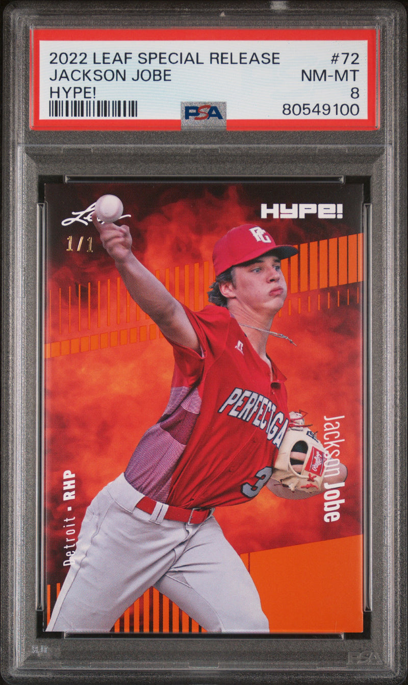 PSA 8 Jackson Jobe 2022 Leaf Hype! #72 Orange Masterpiece 1/1 Rookie Card