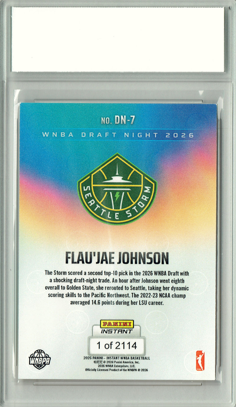 Flau'jae Johnson Rookie Card Seattle Storm 2026 WNBA Draft Night #DN-7 1 of 2114 PGI 10 Gem Mint Trading Card