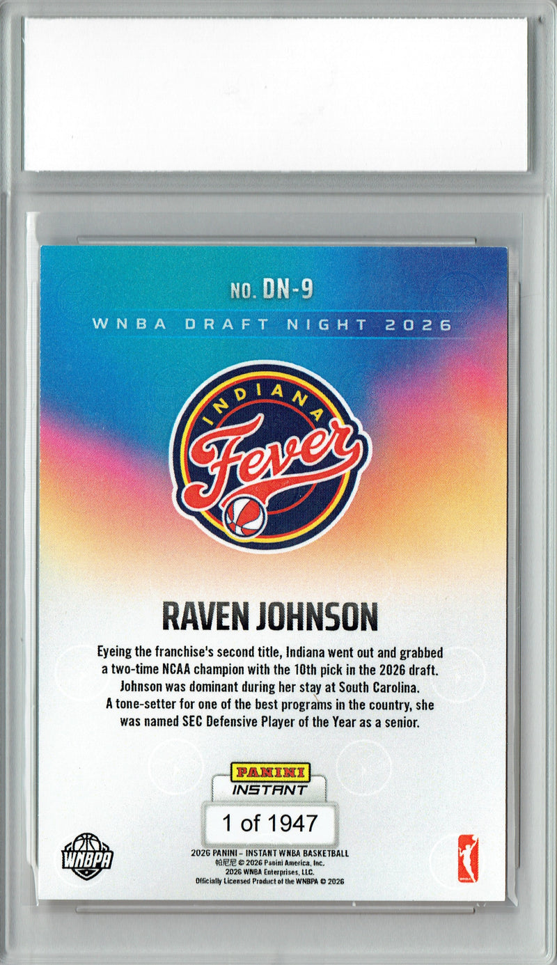 Raven Johnson Rookie Card Indiana Fever 2026 WNBA Draft Night #DN-9 1 of 1947 Certified Mint+ Trading Card