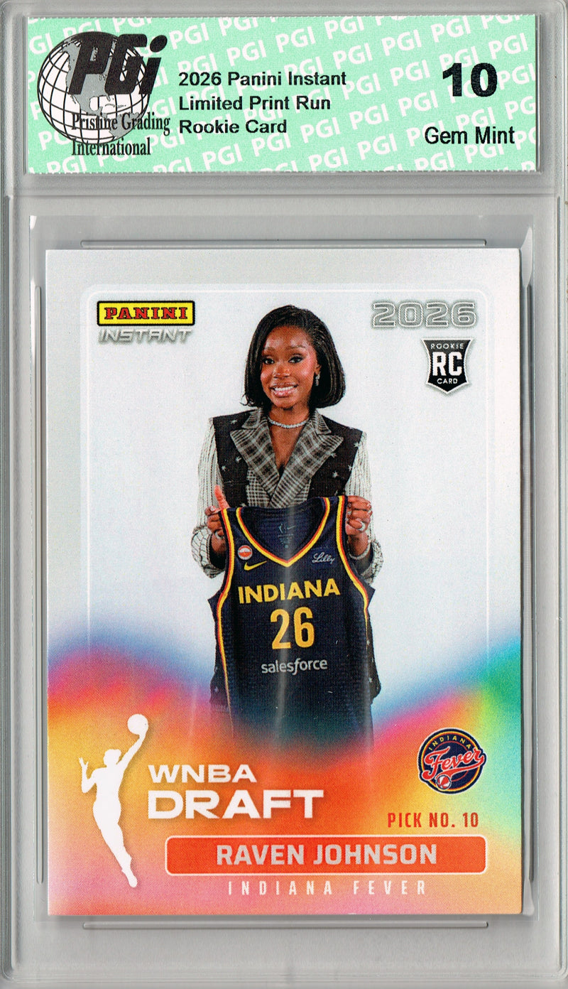 Raven Johnson Rookie Card Indiana Fever 2026 WNBA Draft Night #DN-9 1 of 1947 PGI 10 Gem Mint Trading Card