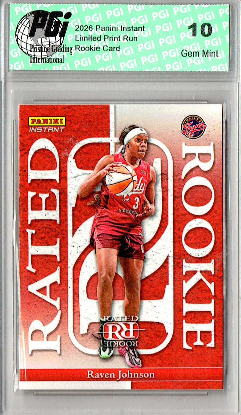 Raven Johnson Rookie Card 2026 Panini Instant #RRR-14 Rated Rookie, PGI 10, Indiana Fever Basketball