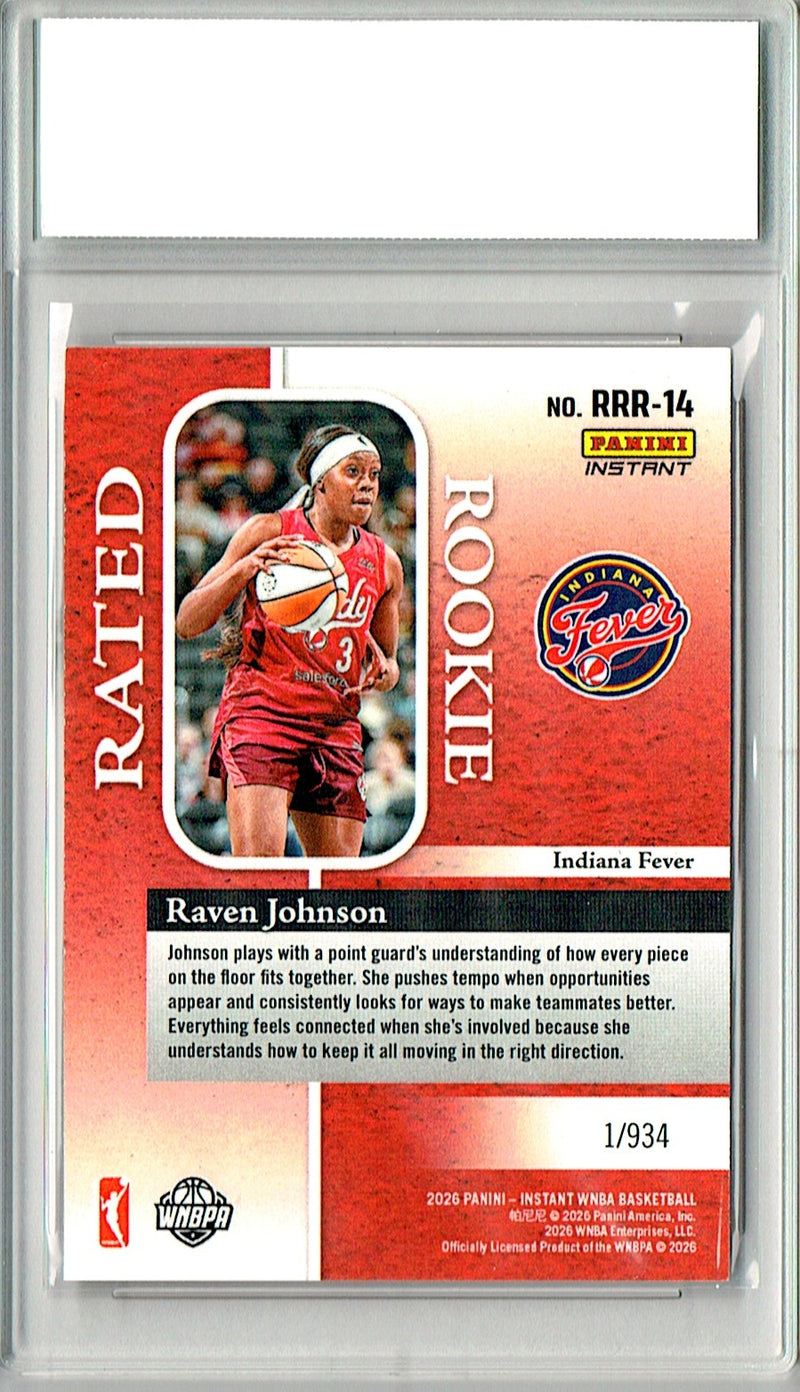 Raven Johnson Rookie Card 2026 Panini Instant #RRR-14 Rated Rookie, Certified Mint+ Condition, Indiana Fever Basketball