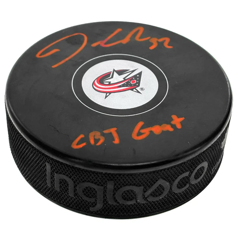 Jonathan Quick Autographed Columbus Blue Jackets Puck Inscribed "CBJ GOAT" Signed COA PSA/DNA