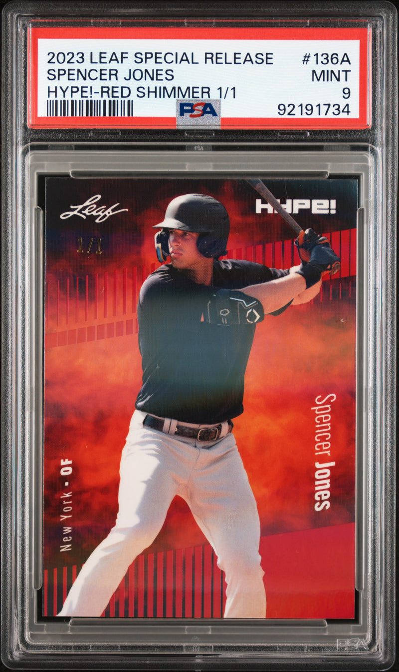 PSA 9 Spencer Jones 2023 Leaf HYPE #136A Red Shimmer 1/1 Rookie Card New York Yankees