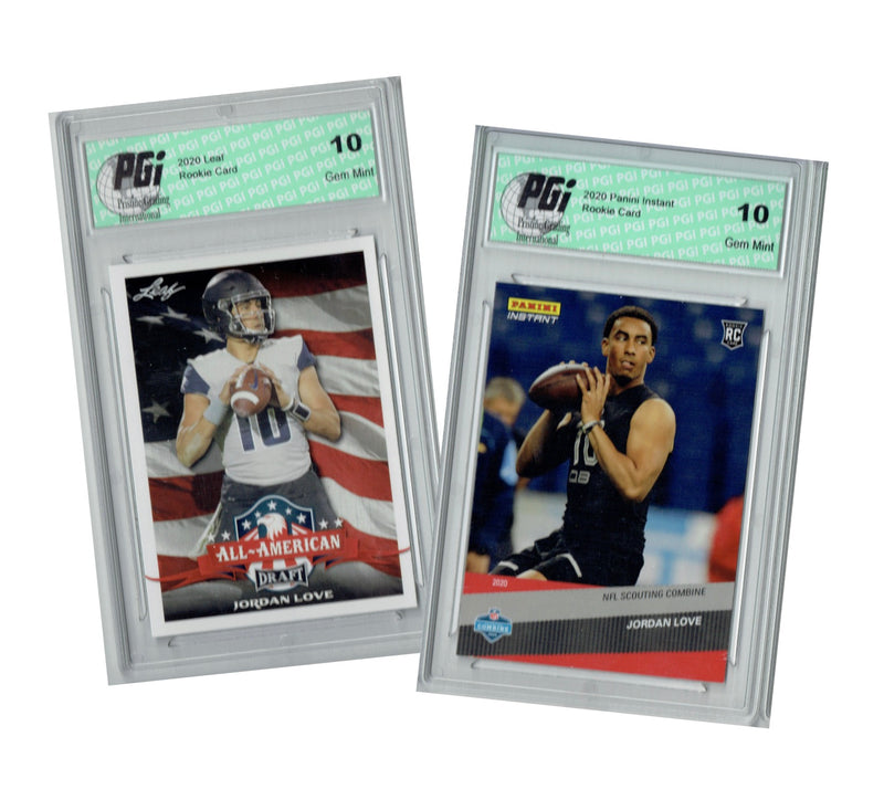 Jordan Love 2020 Panini Instant #4, 1 of 156 & Leaf #11 Rookie Card Lot PGI 10