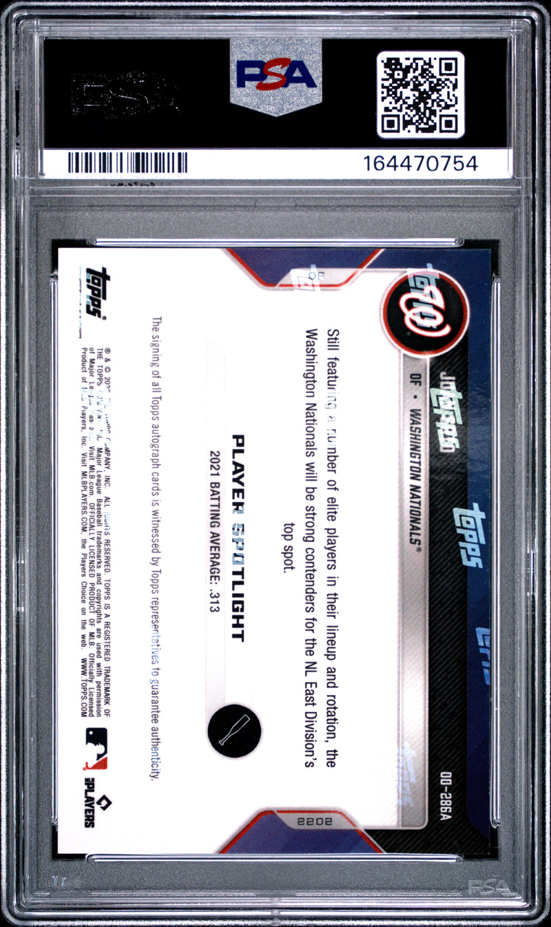 Juan Soto Trading Card 2022 Topps Now #286A Opening Day Auto, PSA 9, Washington Nationals Baseball