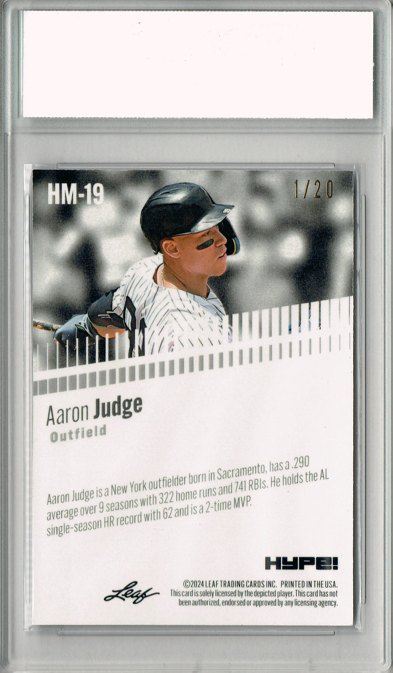 Aaron Judge 2024 Leaf HYPE! #HM-19 Metal The #1/20 Blue Rare Trading Card PGI 10