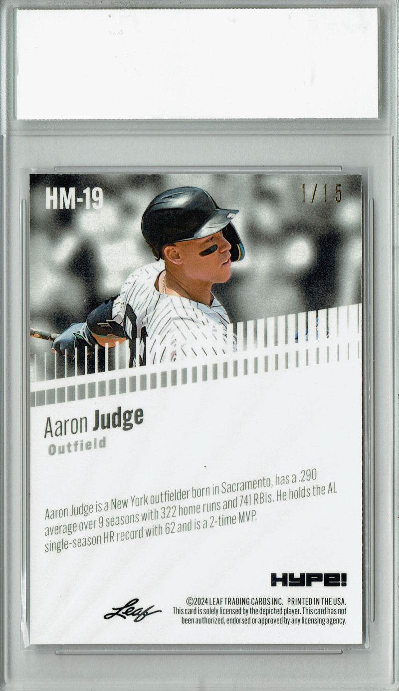 Aaron Judge 2024 Leaf HYPE! #HM-19 Metal The #1/15 Purple Trading Card PGI 10