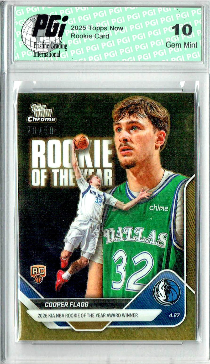 Cooper Flagg 2025 Topps Now #ROTY Gold SP #28/50 Rookie Card PGI 10 Gem Mint Dallas Mavericks