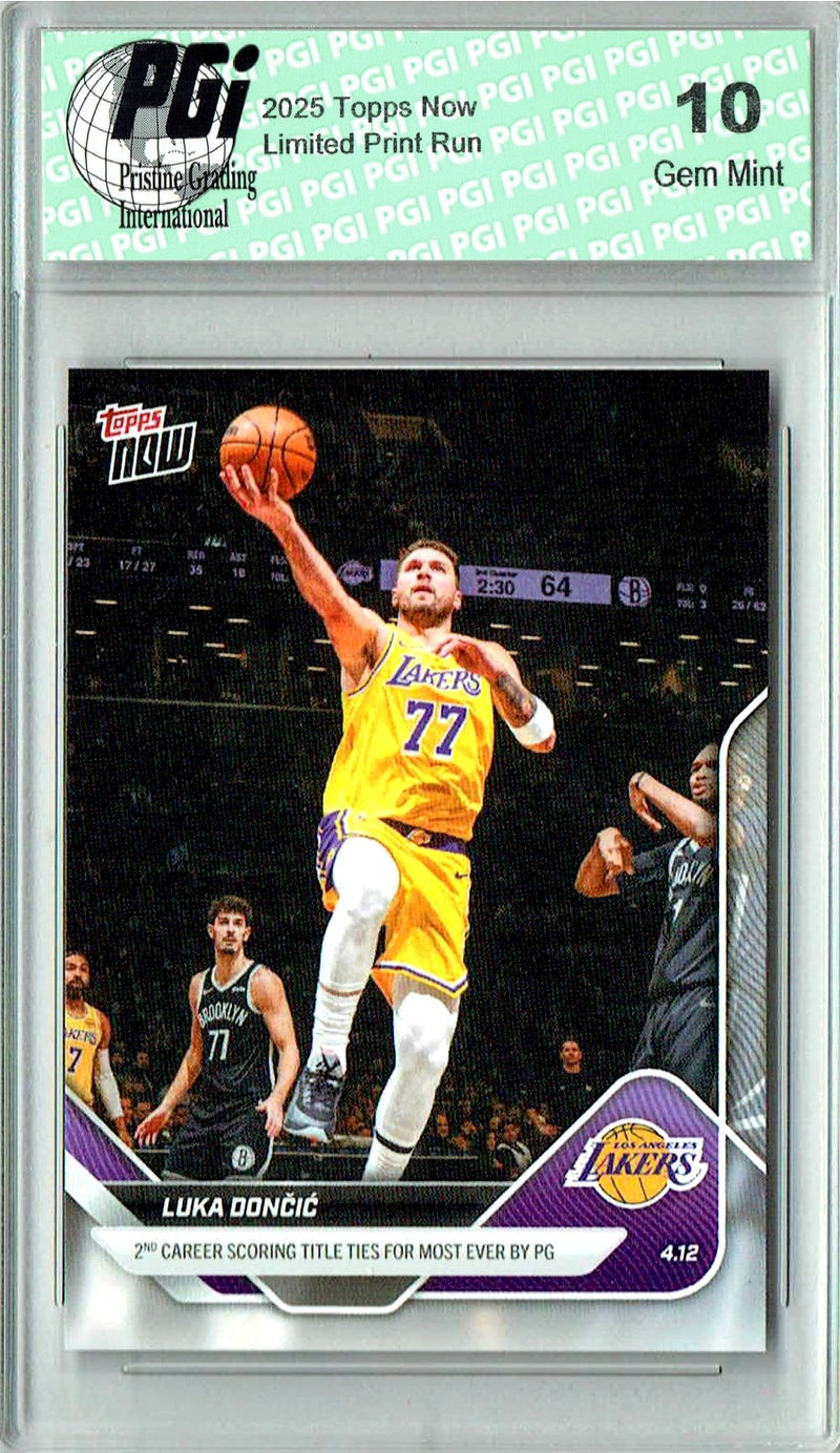 Luka Doncic 2025 Los Angeles Lakers Topps Now #256 2nd Scoring Title Rare Trading Card PGI 10 Gem Mint