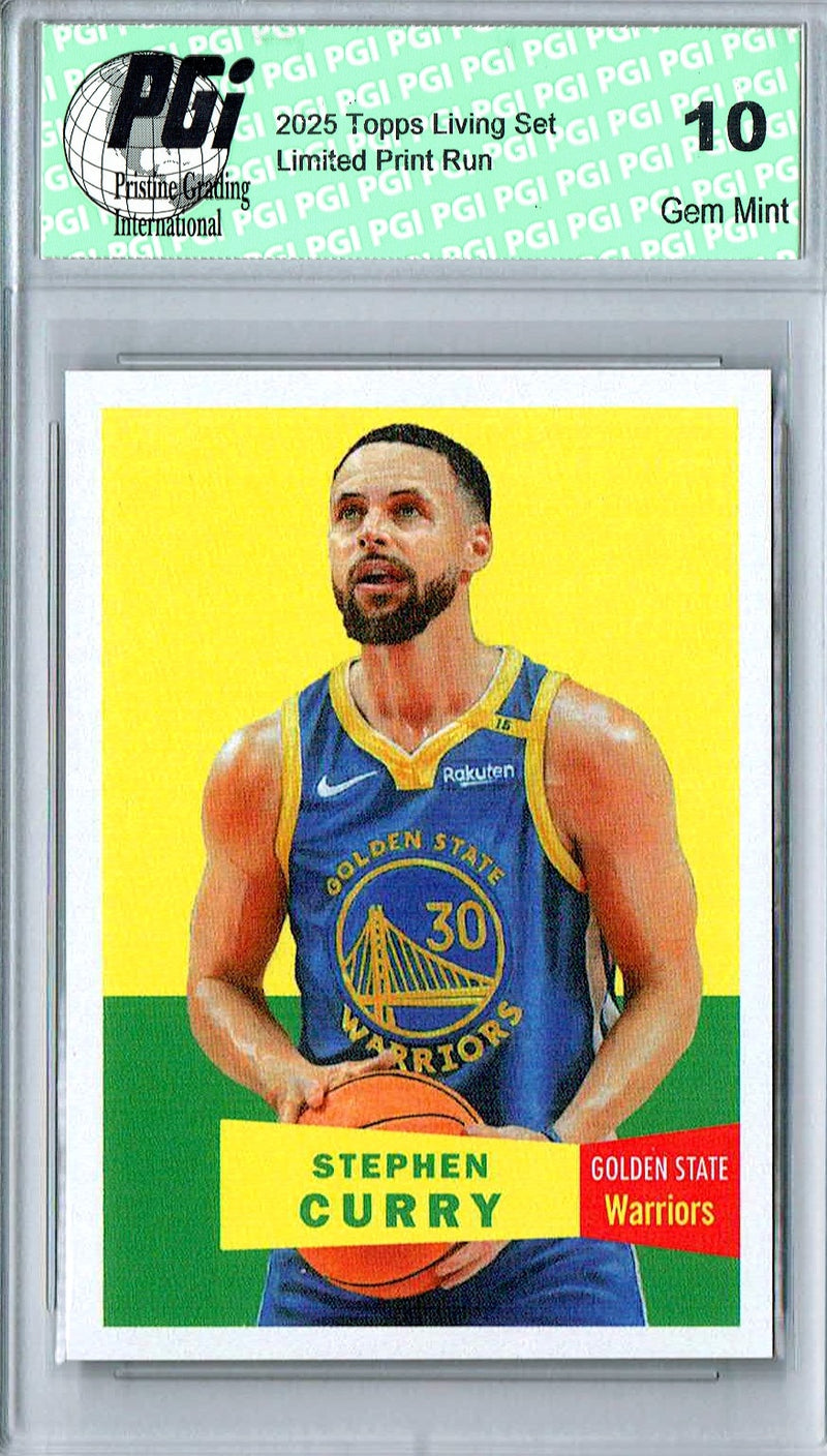 Stephen Curry 2025 Golden State Warriors Topps Living Set #30 Alternate Background SP Rare Trading Card PGI 10