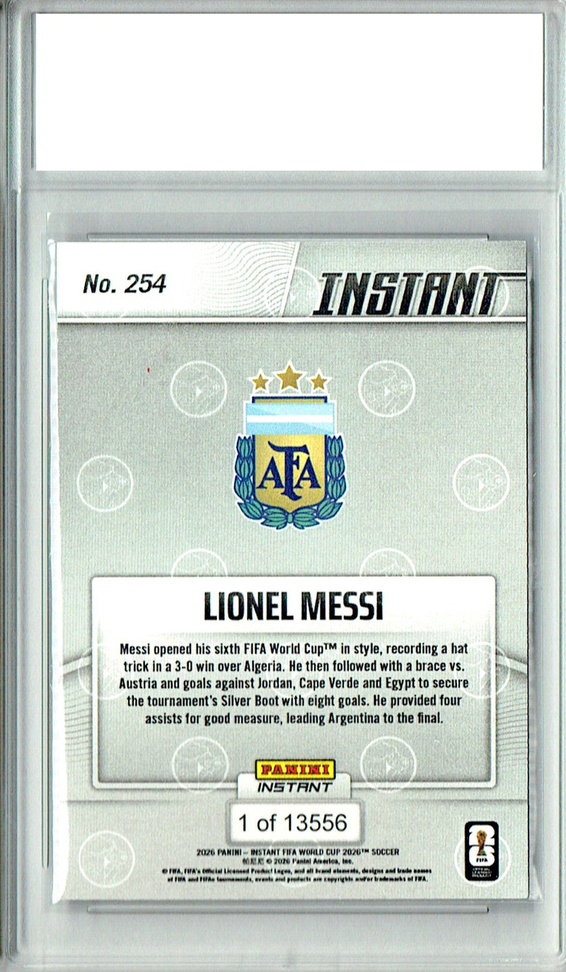 Lionel Messi Trading Card 2026 Panini Instant #254 Silver Boot Winner, Certified Mint+ Condition, Argentina Soccer
