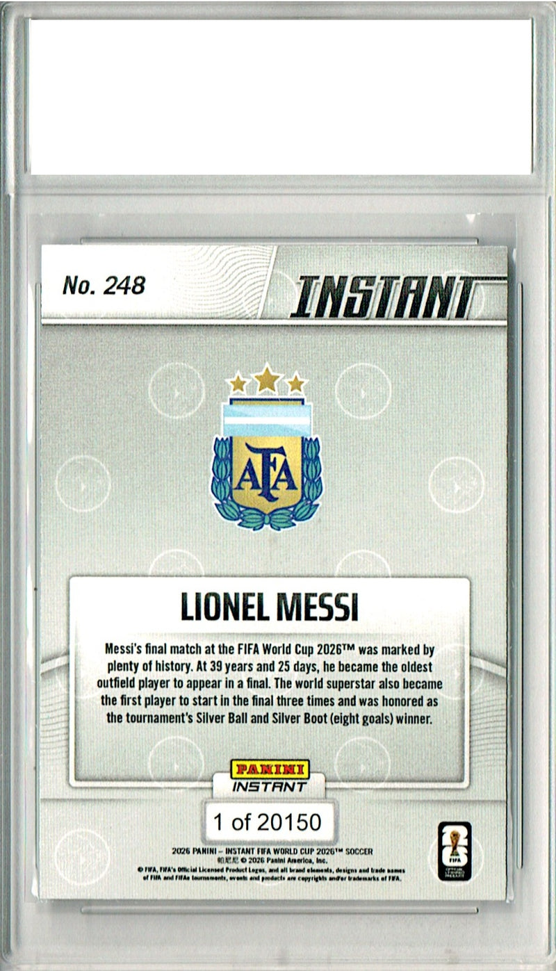 Lionel Messi Trading Card 2026 Panini Instant #248 All-Time Great Adds to Legacy, PGI 10, Argentina Soccer