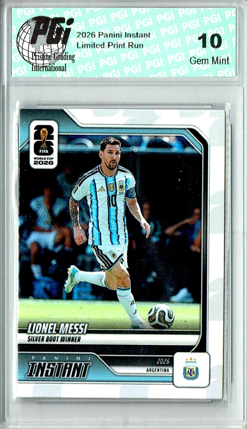 Lionel Messi Trading Card 2026 Panini Instant #254 Silver Boot Winner, PGI 10, Argentina Soccer