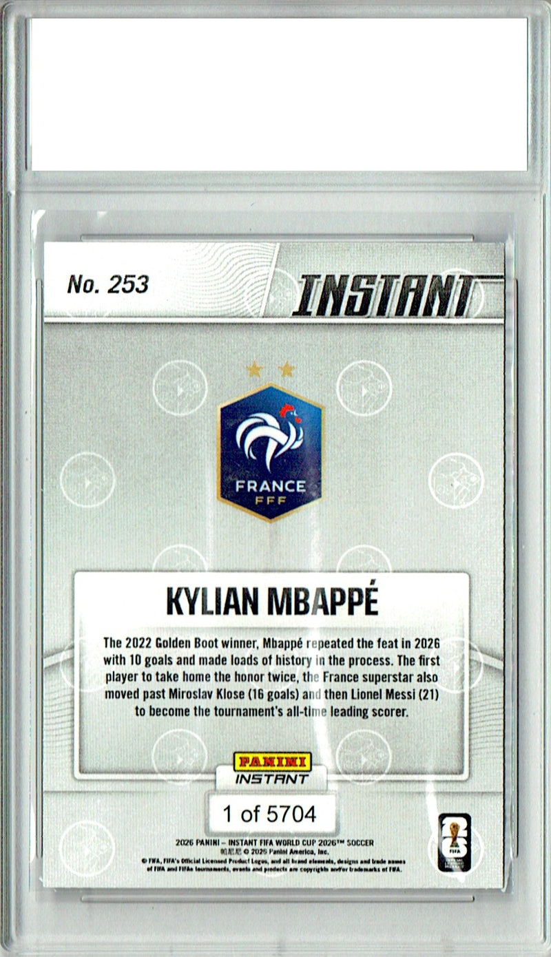 Kylian Mbappe Trading Card 2026 Panini Instant #24 Golden Boot Winner, Certified Mint+ Condition, France Soccer
