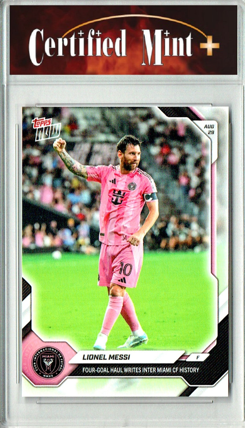 Lionel Messi Trading Card 2025 Topps #70 Four Goal Haul, Certified Mint+ Condition, Inter Miami Soccer