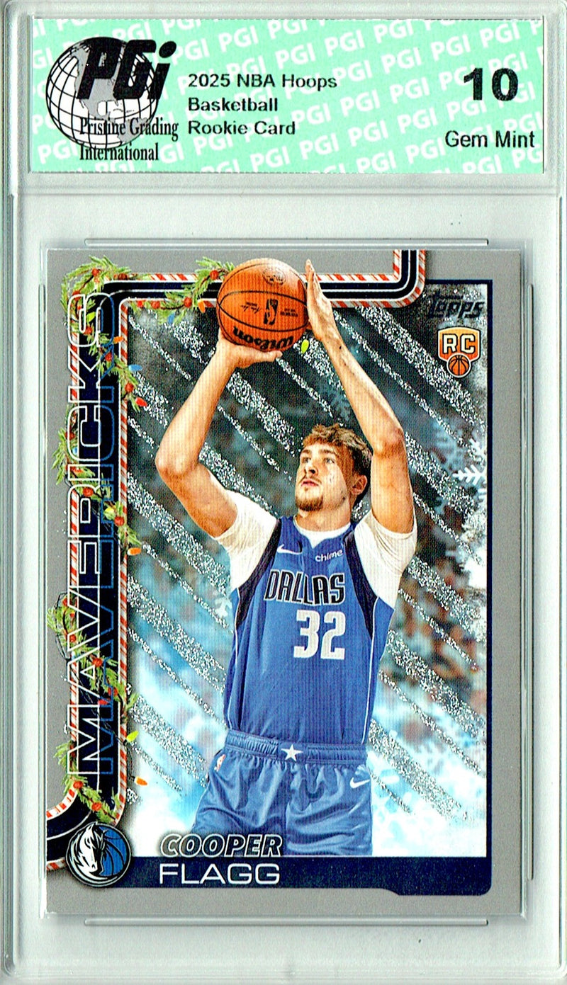 Cooper Flagg Rookie Card 2025 Topps #H161 Holiday Glitter SP, PGI 10, Dallas Mavericks Basketball
