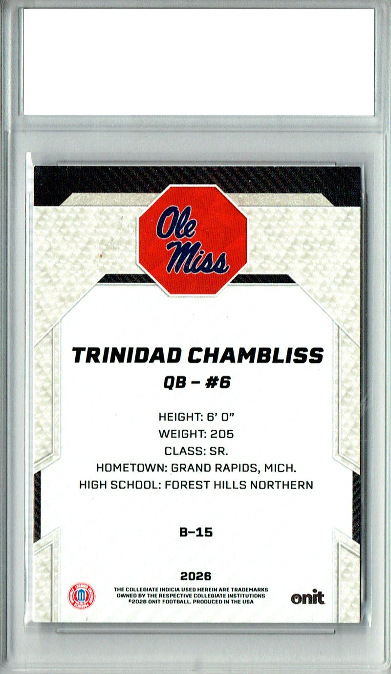 Trinidad Chambliss Rookie Card 2025 ONIT #B15 Purple Parallel, PGI 10, Ole Miss 0