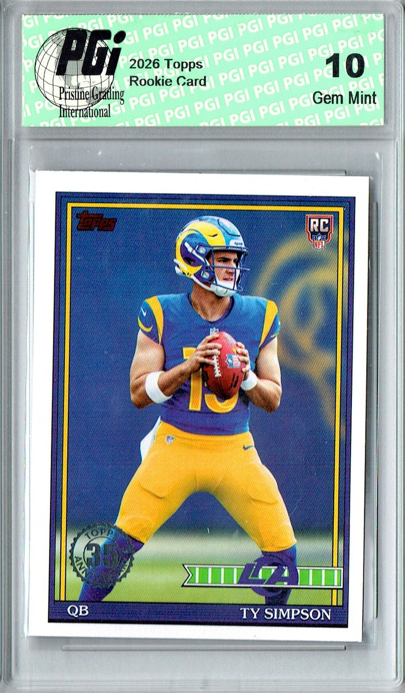 Ty Simpson Rookie Card 2026 Topps #91TR-2 1991 Throwback, PGI 10, Los Angeles Rams Football