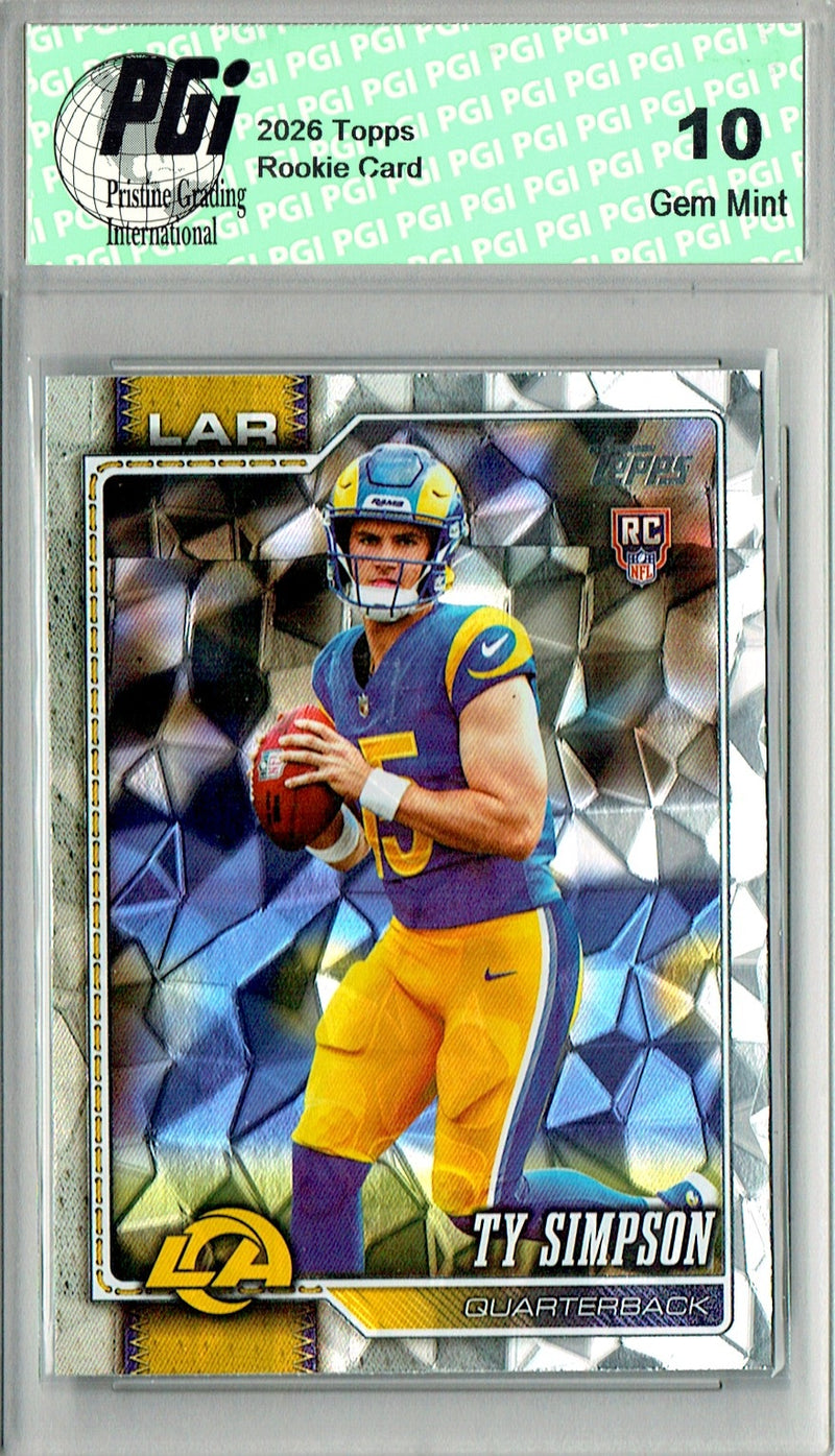 Ty Simpson Rookie Card 2026 Topps #302 Diamante, PGI 10, Los Angeles Rams Football