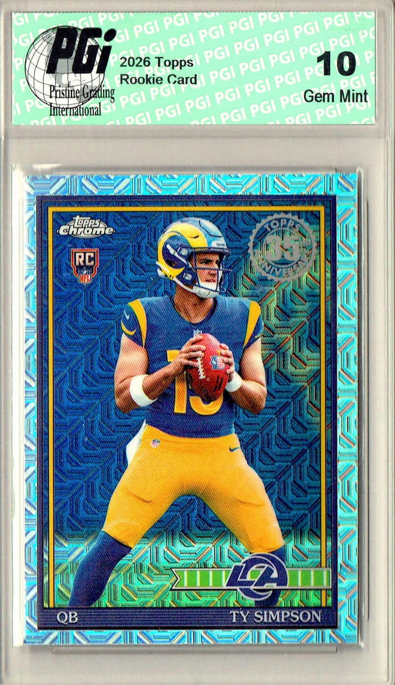 Ty Simpson Rookie Card 2026 Topps Chrome #91TRC-2 1991 Mojo, PGI 10, Los Angeles Rams Football