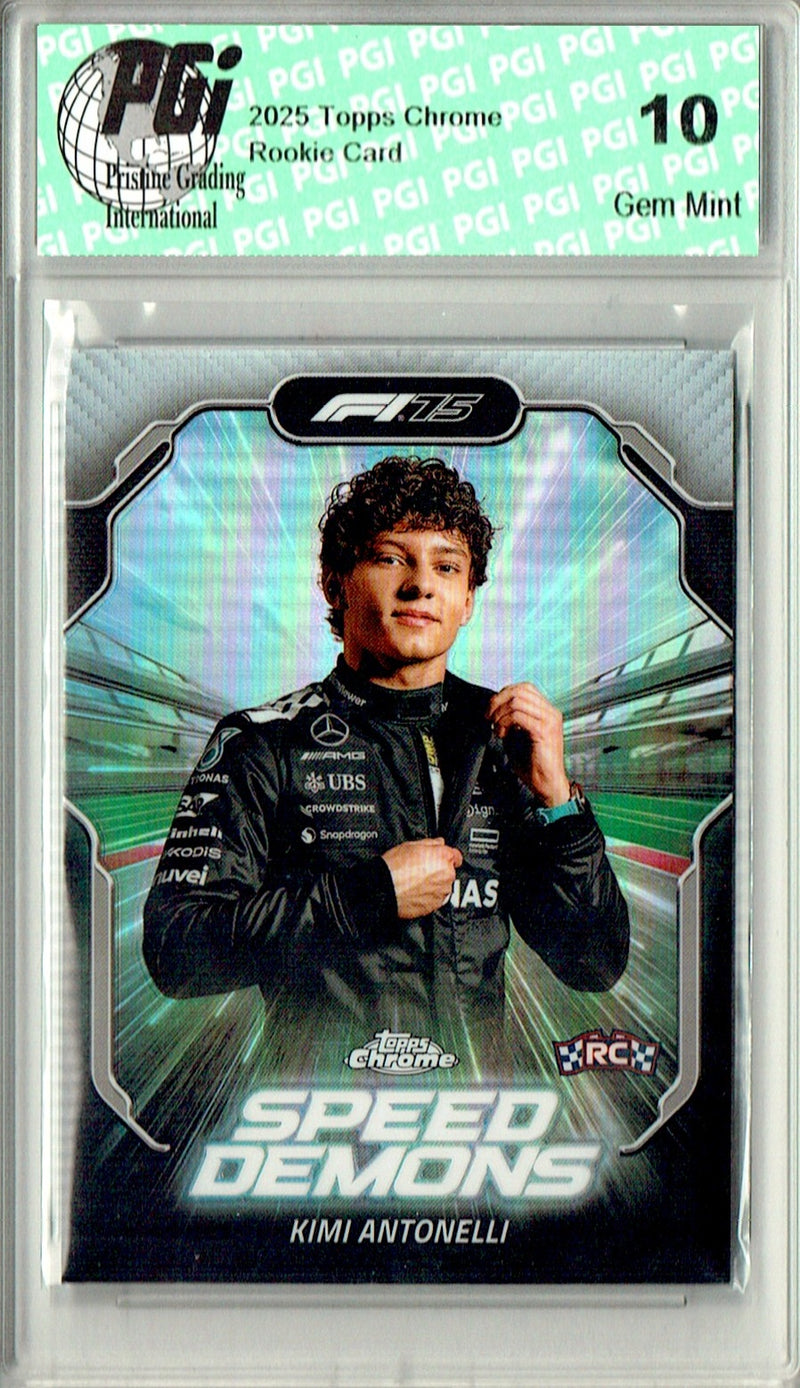 Kimi Antonelli Rookie Card 2025 Topps Chrome #SD-1 Speed Demons, PGI 10, Mercedes Racing