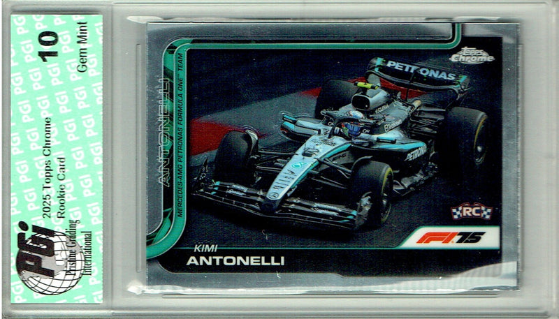 Kimi Antonelli Rookie Card 2025 Topps Chrome #80, PGI 10, Mercedes Racing