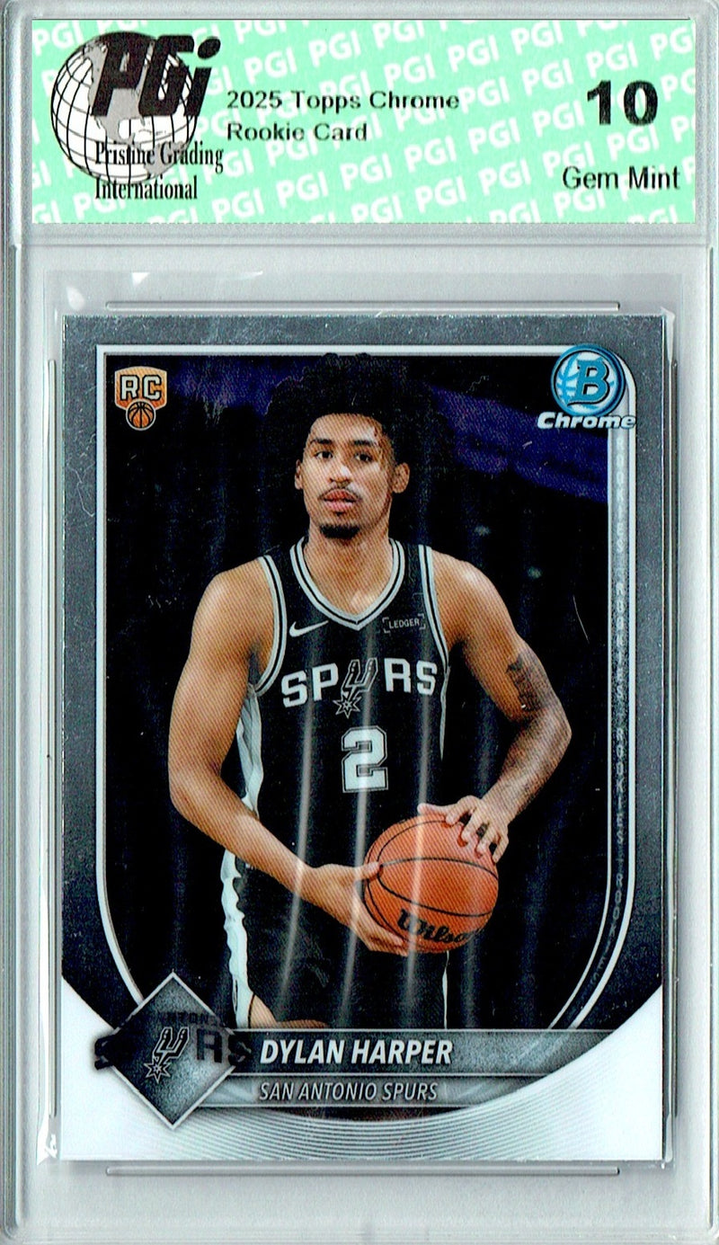 Dylan Harper Rookie Card 2025 Bowman Chrome #BCV-2, PGI 10, San Antonio Spurs Basketball