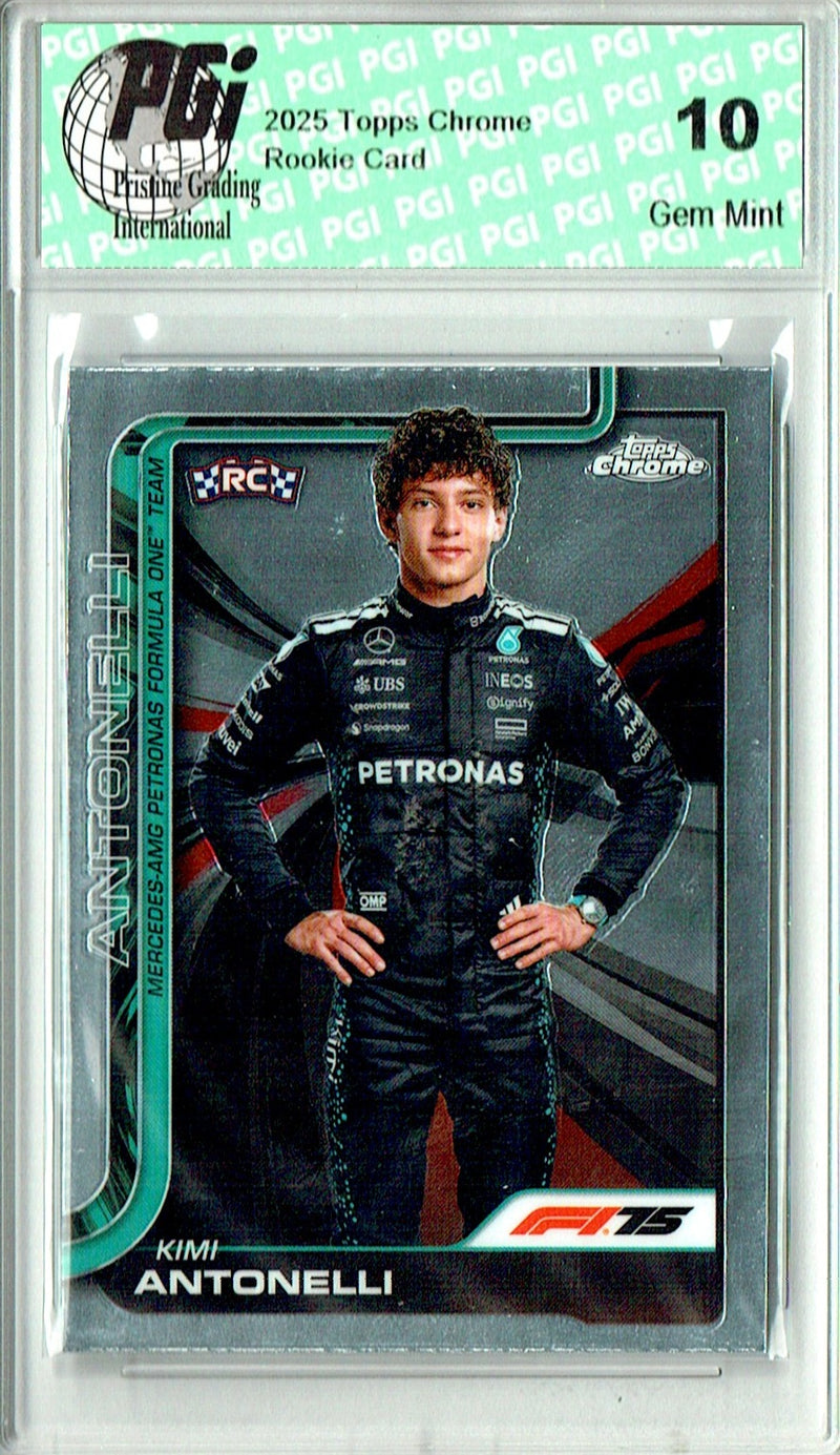 Kimi Antonelli Rookie Card 2025 Topps Chrome #8, PGI 10, Mercedes Racing
