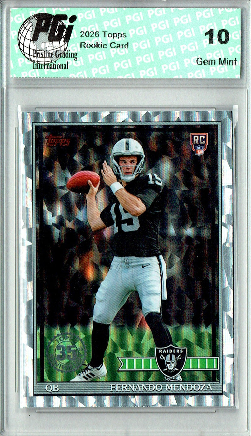 Fernando Mendoza Rookie Card 2026 Topps #91TR-1 Crackle Foil, PGI 10, Las Vegas Raiders Football