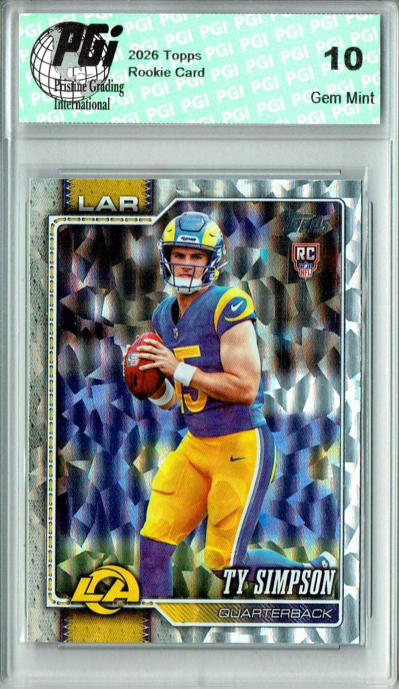 Ty Simpson Rookie Card 2026 Topps #302 Crackle Foil, PGI 10, Los Angeles Rams Football