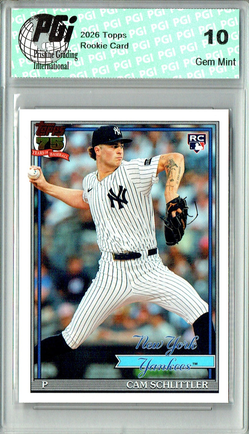 Cam Schlittler Rookie Card 2026 Topps #T91-86 1991 Throwback SP, PGI 10, New York Yankees Baseball