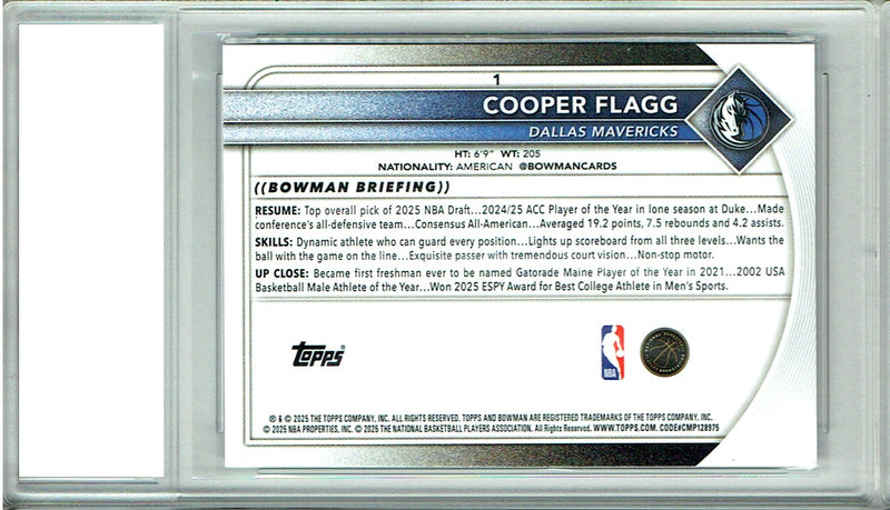 Cooper Flagg 2025 Bowman #1 Rookie Card PGI 10