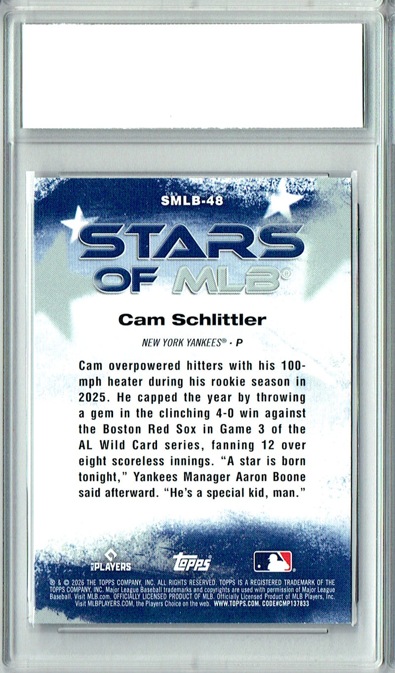 Cam Schlittler Rookie Card 2026 Topps #SMLB-48 Stars of the Game, PGI 10, New York Yankees Baseball