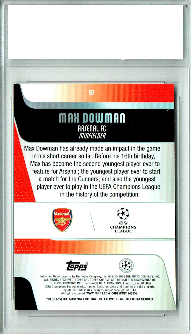 Max Dowman Rookie Card 2025 Topps Chrome #57, Certified Mint+ Condition, Arsenal Soccer